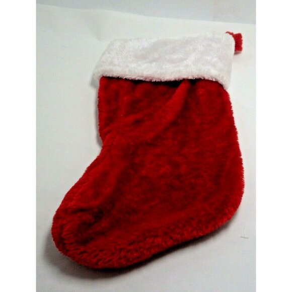 Christmas Stocking Red Fleece White Plush Trim 14 inch Lot 3 - Picture 5 of 8